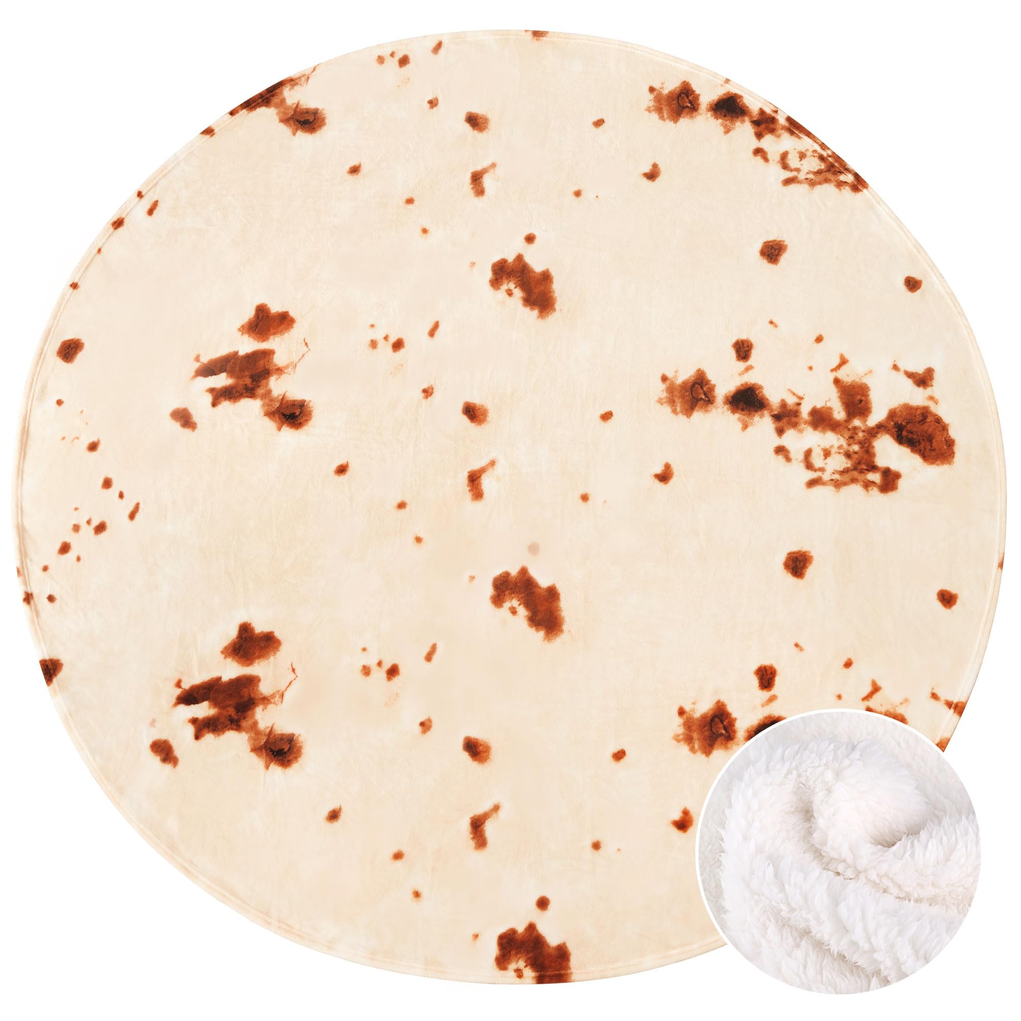 SeaRoomy Burritos Tortilla Blanket, Realistic Food Wrap Blanket Double Sided, Novelty Funny Tortilla Round Giant Soft Blankets (Beige, 47 inches)